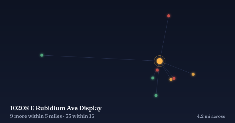 Map of 10208 E Rubidium Ave Display and the 33 other Christmas light displays within 15 miles