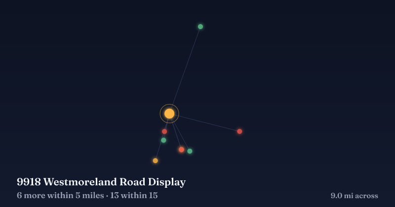 Map of 9918 Westmoreland Road Display and the 13 other Christmas light displays within 15 miles