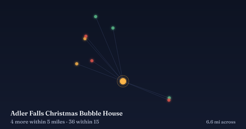 Map of Adler Falls Christmas Bubble House and the 36 other Christmas light displays within 15 miles