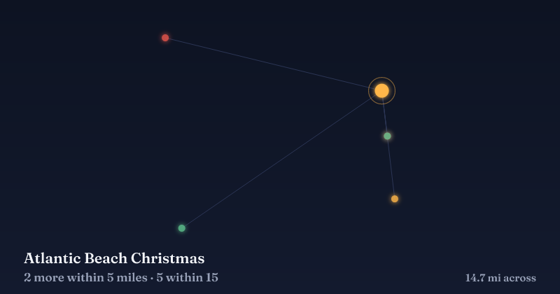 Map of Atlantic Beach Christmas and the 5 other Christmas light displays within 15 miles