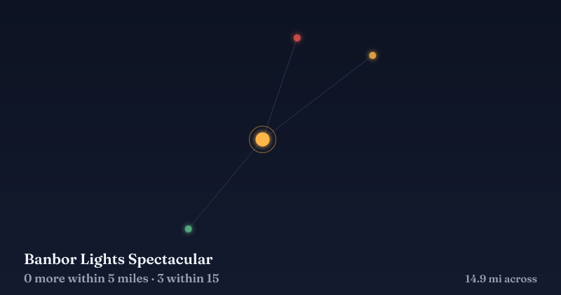 Map of Banbor Lights Spectacular and the 3 other Christmas light displays within 15 miles
