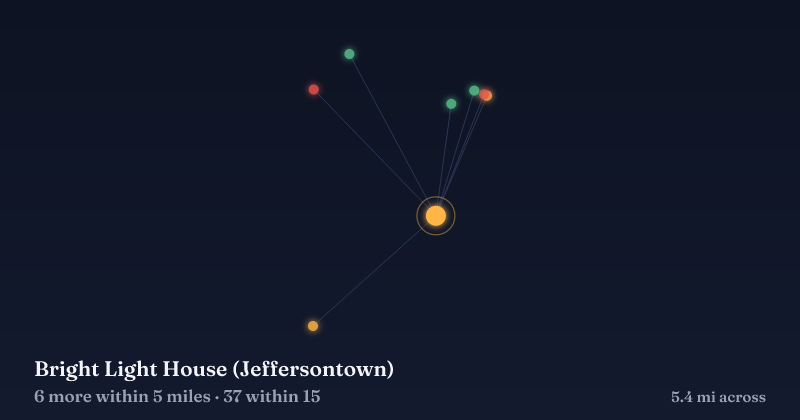 Map of Bright Light House (Jeffersontown) and the 37 other Christmas light displays within 15 miles