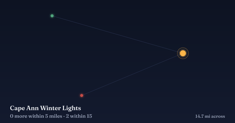 Map of Cape Ann Winter Lights and the 2 other Christmas light displays within 15 miles