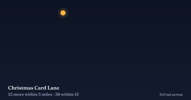 Map of Christmas Card Lane and the 38 other Christmas light displays within 15 miles