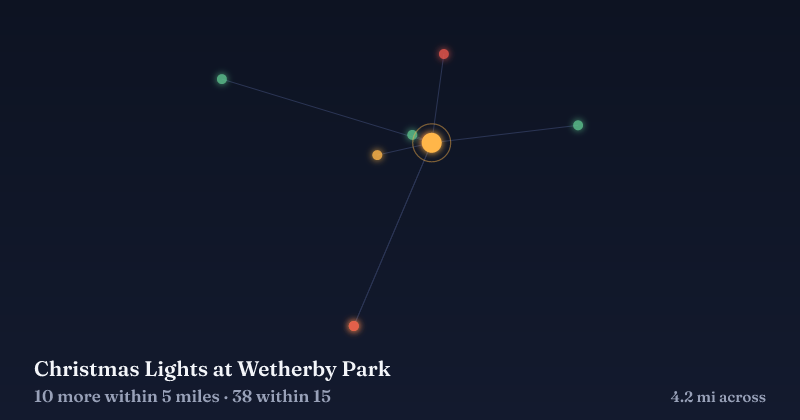 Map of Christmas Lights at Wetherby Park and the 38 other Christmas light displays within 15 miles