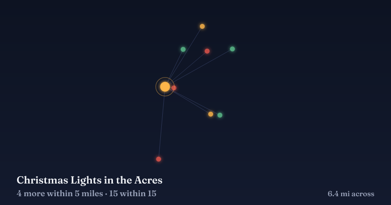 Map of Christmas Lights in the Acres and the 15 other Christmas light displays within 15 miles