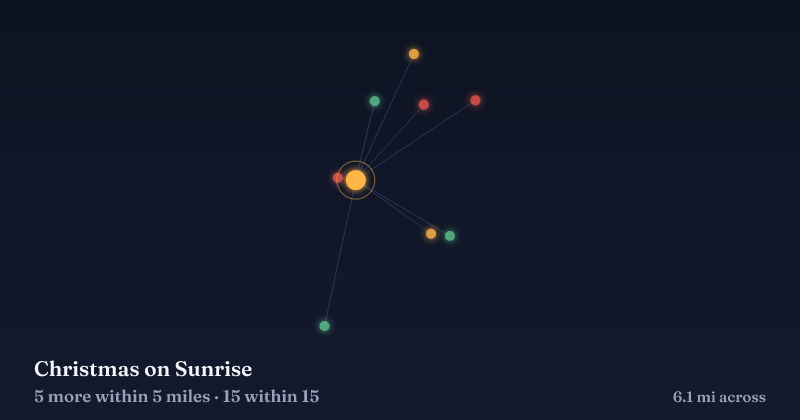 Map of Christmas on Sunrise and the 15 other Christmas light displays within 15 miles