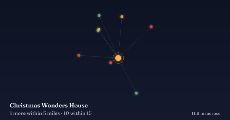 Map of Christmas Wonders House and the 10 other Christmas light displays within 15 miles
