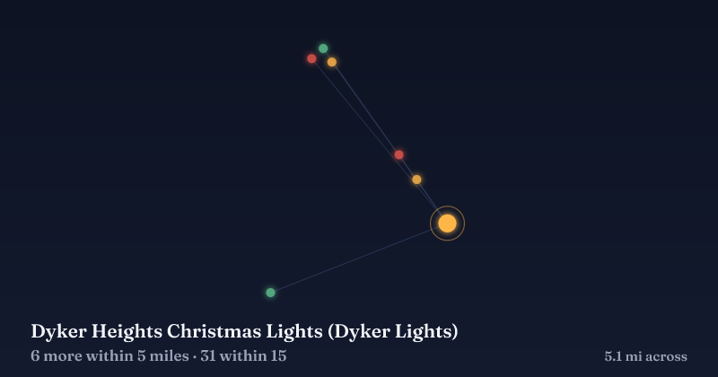 Map of Dyker Heights Christmas Lights (Dyker Lights) and the 31 other Christmas light displays within 15 miles