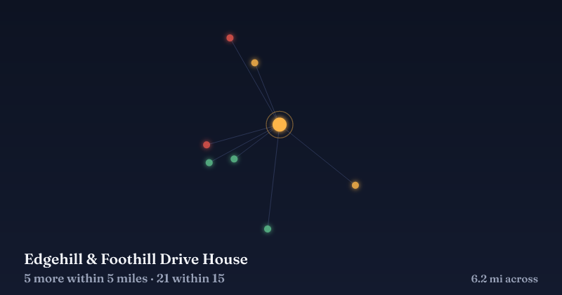 Map of Edgehill & Foothill Drive House and the 21 other Christmas light displays within 15 miles