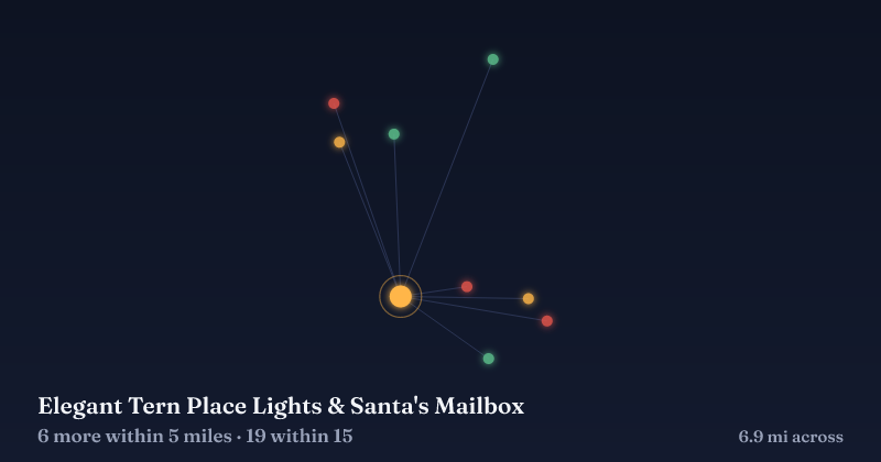 Map of Elegant Tern Place Lights & Santa's Mailbox and the 19 other Christmas light displays within 15 miles