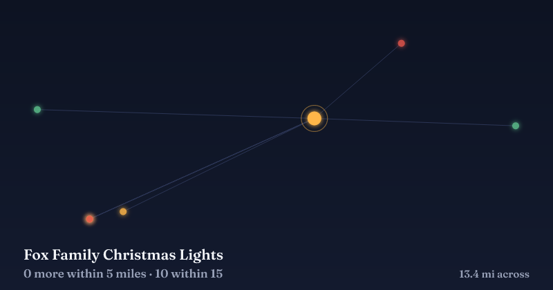 Map of Fox Family Christmas Lights and the 10 other Christmas light displays within 15 miles