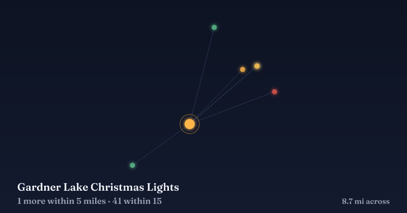 Map of Gardner Lake Christmas Lights and the 41 other Christmas light displays within 15 miles