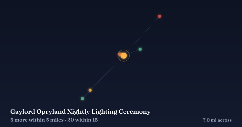 Map of Gaylord Opryland Nightly Lighting Ceremony and the 20 other Christmas light displays within 15 miles