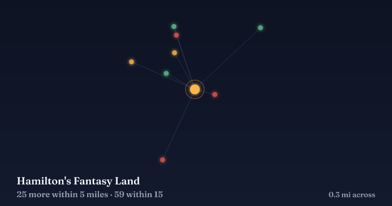 Map of Hamilton's Fantasy Land and the 59 other Christmas light displays within 15 miles