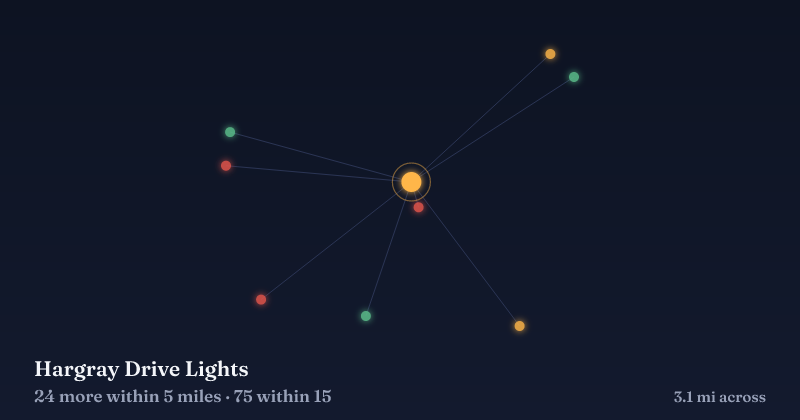 Map of Hargray Drive Lights and the 75 other Christmas light displays within 15 miles