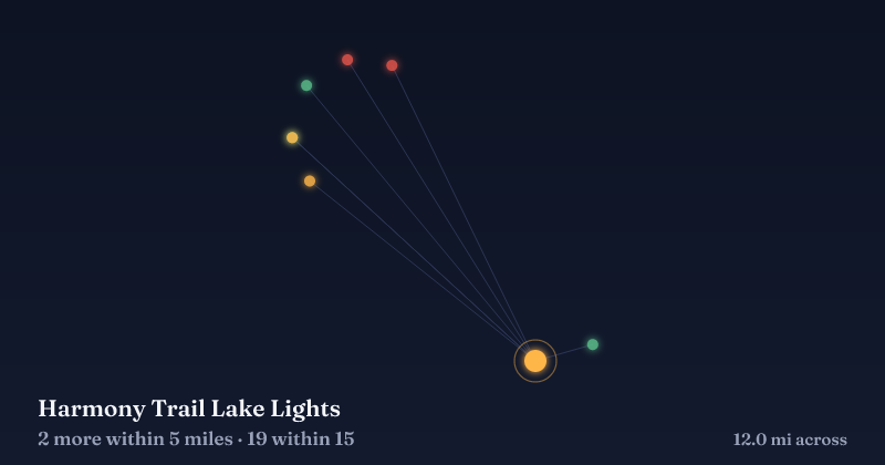 Map of Harmony Trail Lake Lights and the 19 other Christmas light displays within 15 miles