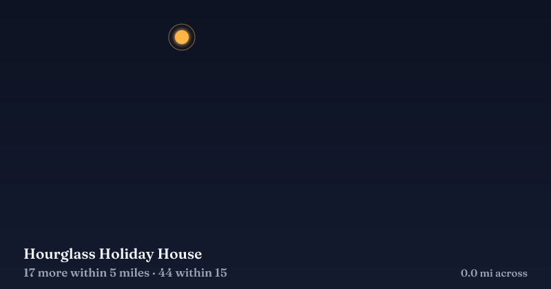 Map of Hourglass Holiday House and the 44 other Christmas light displays within 15 miles