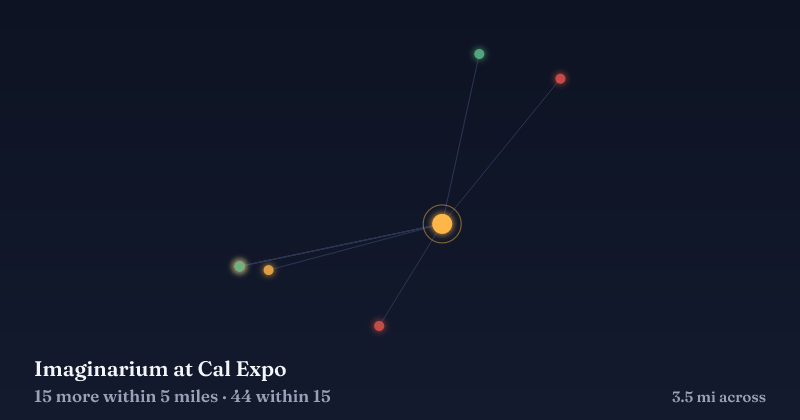 Map of Imaginarium at Cal Expo and the 44 other Christmas light displays within 15 miles