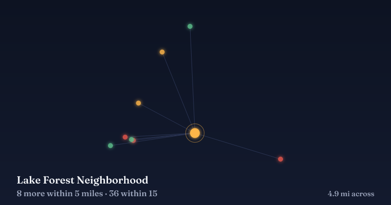 Map of Lake Forest Neighborhood and the 36 other Christmas light displays within 15 miles