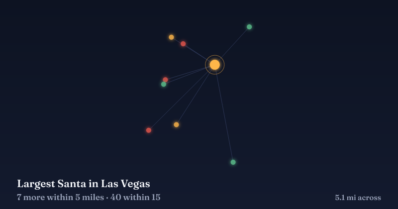 Map of Largest Santa in Las Vegas and the 40 other Christmas light displays within 15 miles