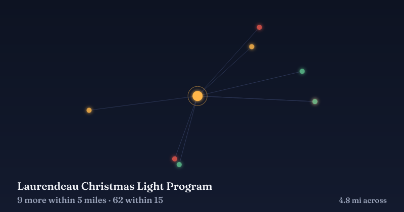 Map of Laurendeau Christmas Light Program and the 62 other Christmas light displays within 15 miles