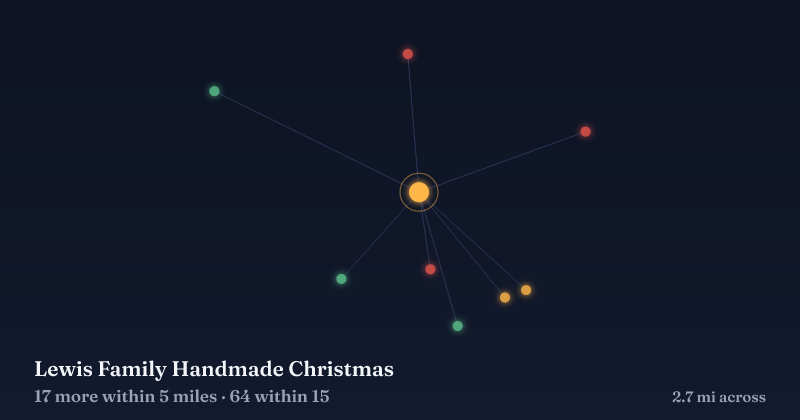 Map of Lewis Family Handmade Christmas and the 64 other Christmas light displays within 15 miles