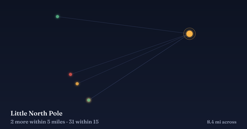 Map of Little North Pole and the 31 other Christmas light displays within 15 miles