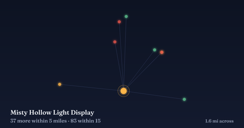 Map of Misty Hollow Light Display and the 83 other Christmas light displays within 15 miles