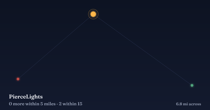 Map of PierceLights and the 2 other Christmas light displays within 15 miles
