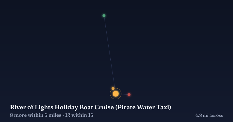 Map of River of Lights Holiday Boat Cruise (Pirate Water Taxi) and the 12 other Christmas light displays within 15 miles