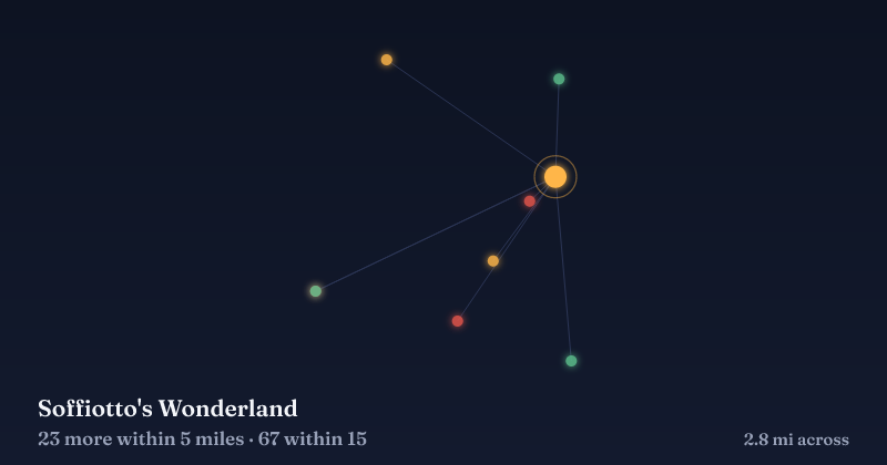 Map of Soffiotto's Wonderland and the 67 other Christmas light displays within 15 miles