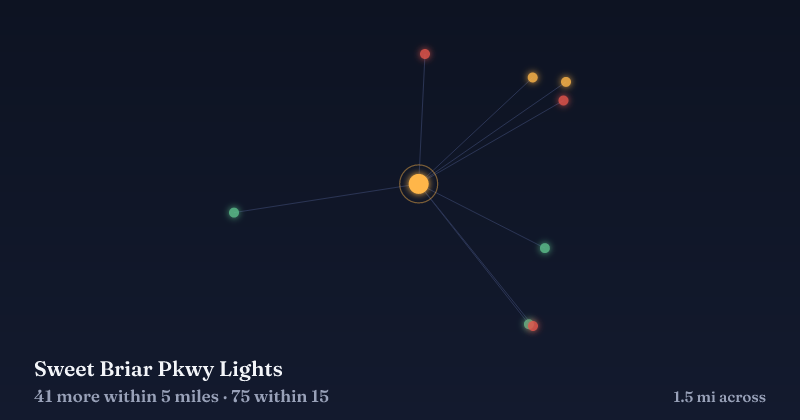 Map of Sweet Briar Pkwy Lights and the 75 other Christmas light displays within 15 miles