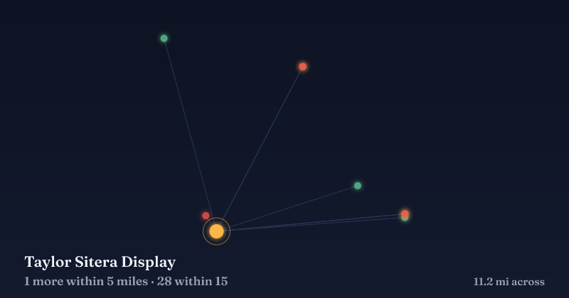 Map of Taylor Sitera Display and the 28 other Christmas light displays within 15 miles