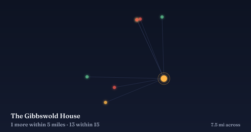Map of The Gibbswold House and the 13 other Christmas light displays within 15 miles