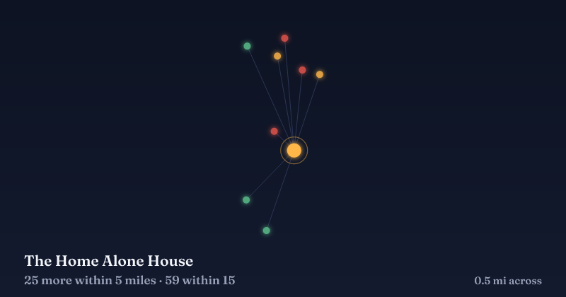 Map of The Home Alone House and the 59 other Christmas light displays within 15 miles