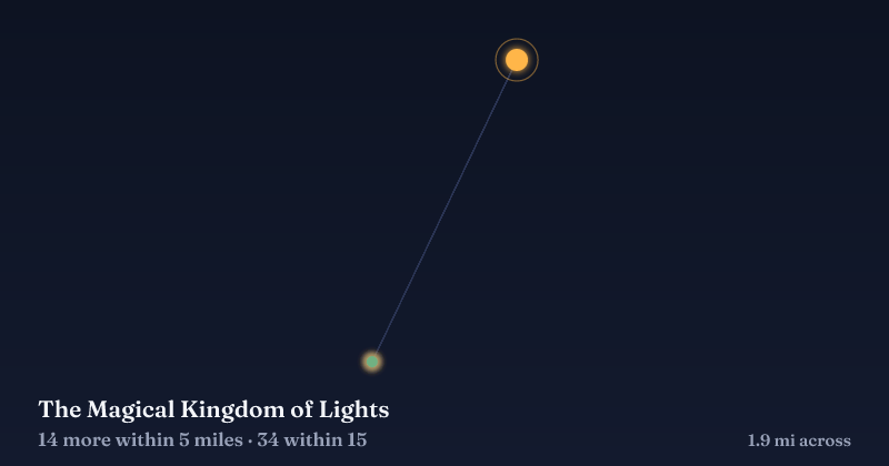 Map of The Magical Kingdom of Lights and the 34 other Christmas light displays within 15 miles