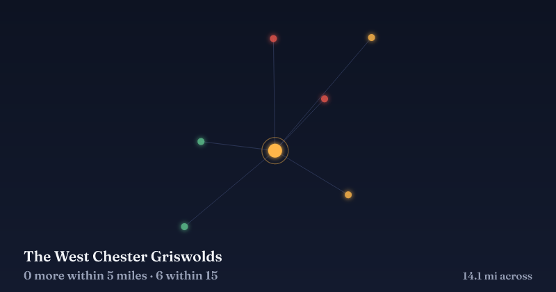 Map of The West Chester Griswolds and the 6 other Christmas light displays within 15 miles