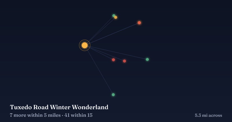 Map of Tuxedo Road Winter Wonderland and the 41 other Christmas light displays within 15 miles