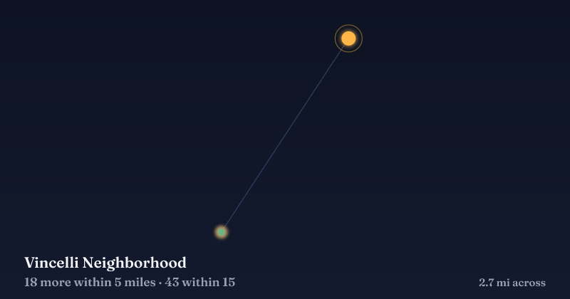 Map of Vincelli Neighborhood and the 43 other Christmas light displays within 15 miles