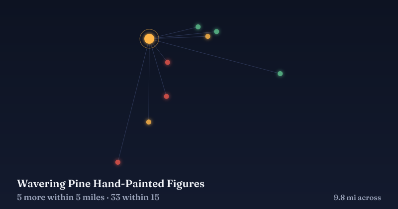 Map of Wavering Pine Hand-Painted Figures and the 33 other Christmas light displays within 15 miles