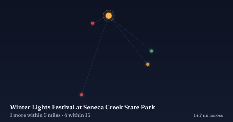 Map of Winter Lights Festival at Seneca Creek State Park and the 4 other Christmas light displays within 15 miles