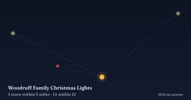 Map of Woodruff Family Christmas Lights and the 14 other Christmas light displays within 15 miles