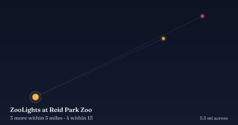 Map of ZooLights at Reid Park Zoo and the 4 other Christmas light displays within 15 miles